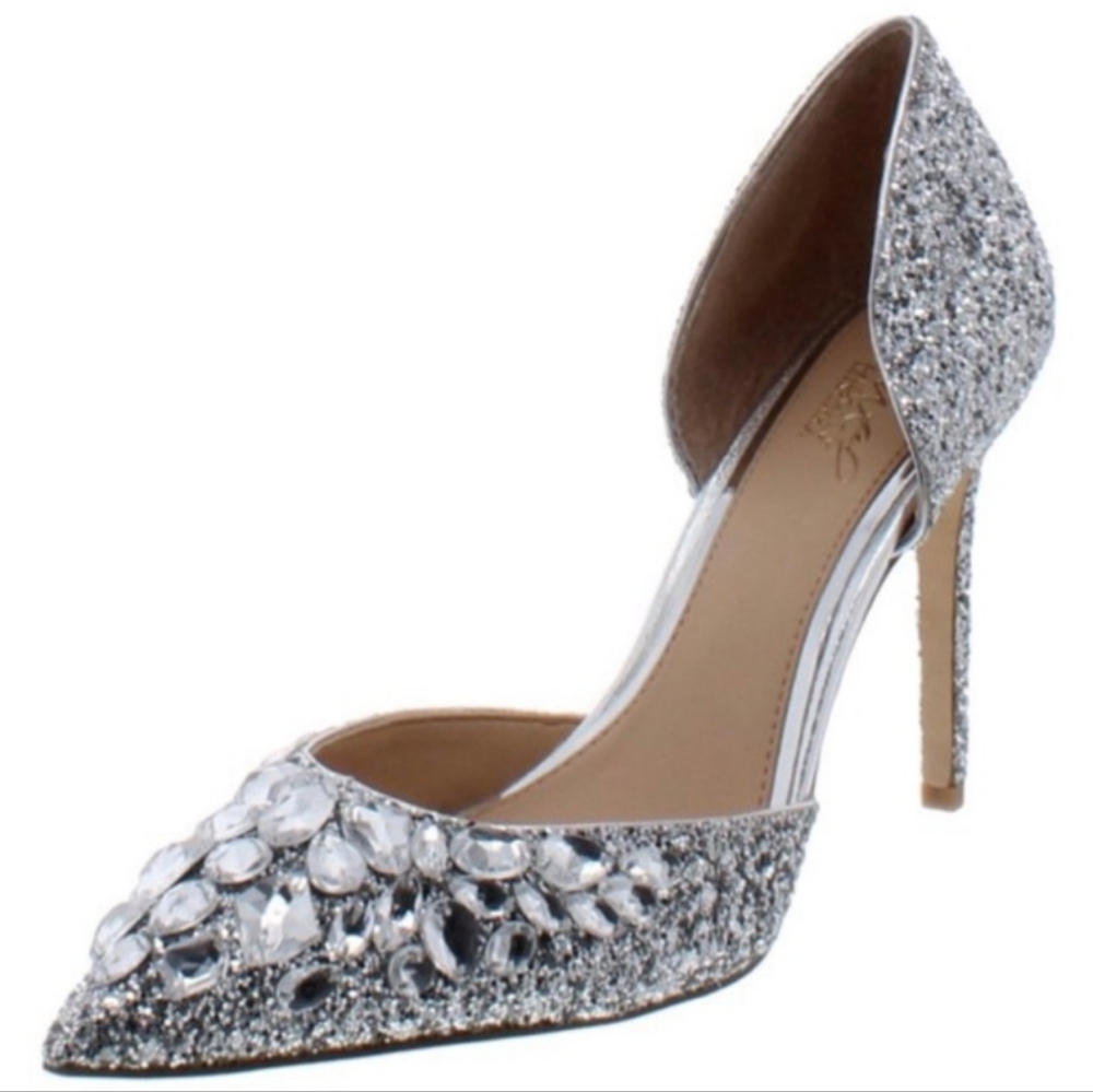 Jewel Badgley Mischka Glittering Silver 4" Heels Size 10 NWOT